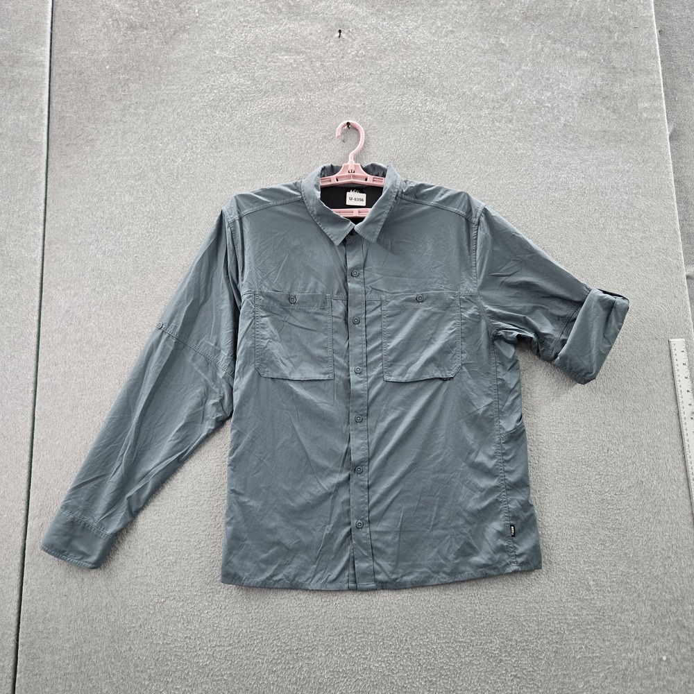 REI Co-Op Men Button Up Shirt XL Blue Nylon Fishing Mesh Vent Gorpcore READ